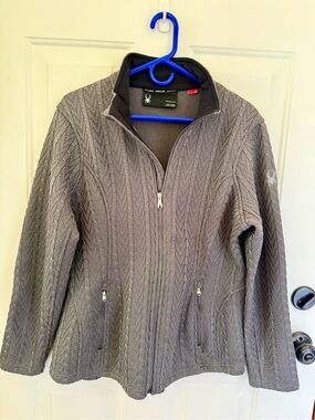 Spyder Gray Cable-Knit Full-Zip Fleece Jacket